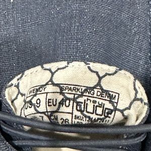 Hey Dudes, blue denim glitter, size 9